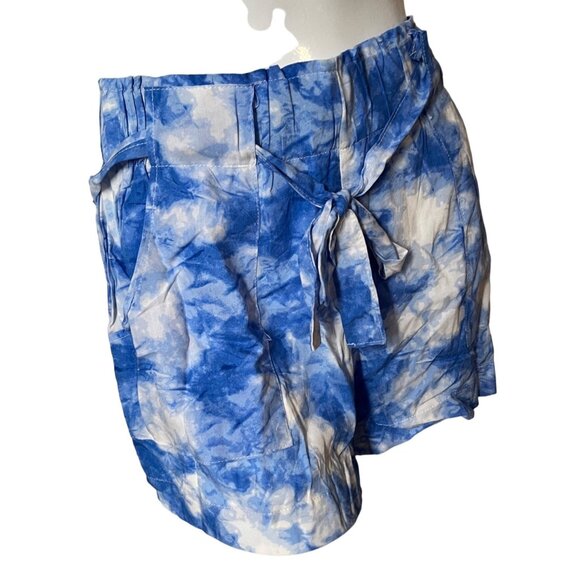 New Look Tie Dye Wide Leg Shorts Pockets Sz Small Womens Blue High Waisted w/ Po - Picture 6 of 11